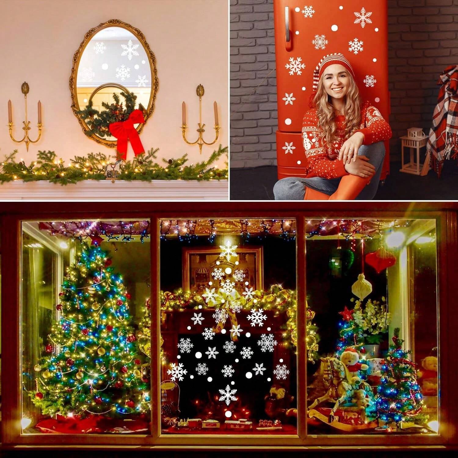 HKM-114195 135 Pcs Christmas Snowflakes Window Clings - Static Decals for Holiday Decorations and Party Supplies