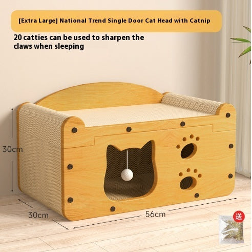 HKM-114195 Luxury Double Layer Corrugated Paper Cat House with Double Ball and Double Door Design