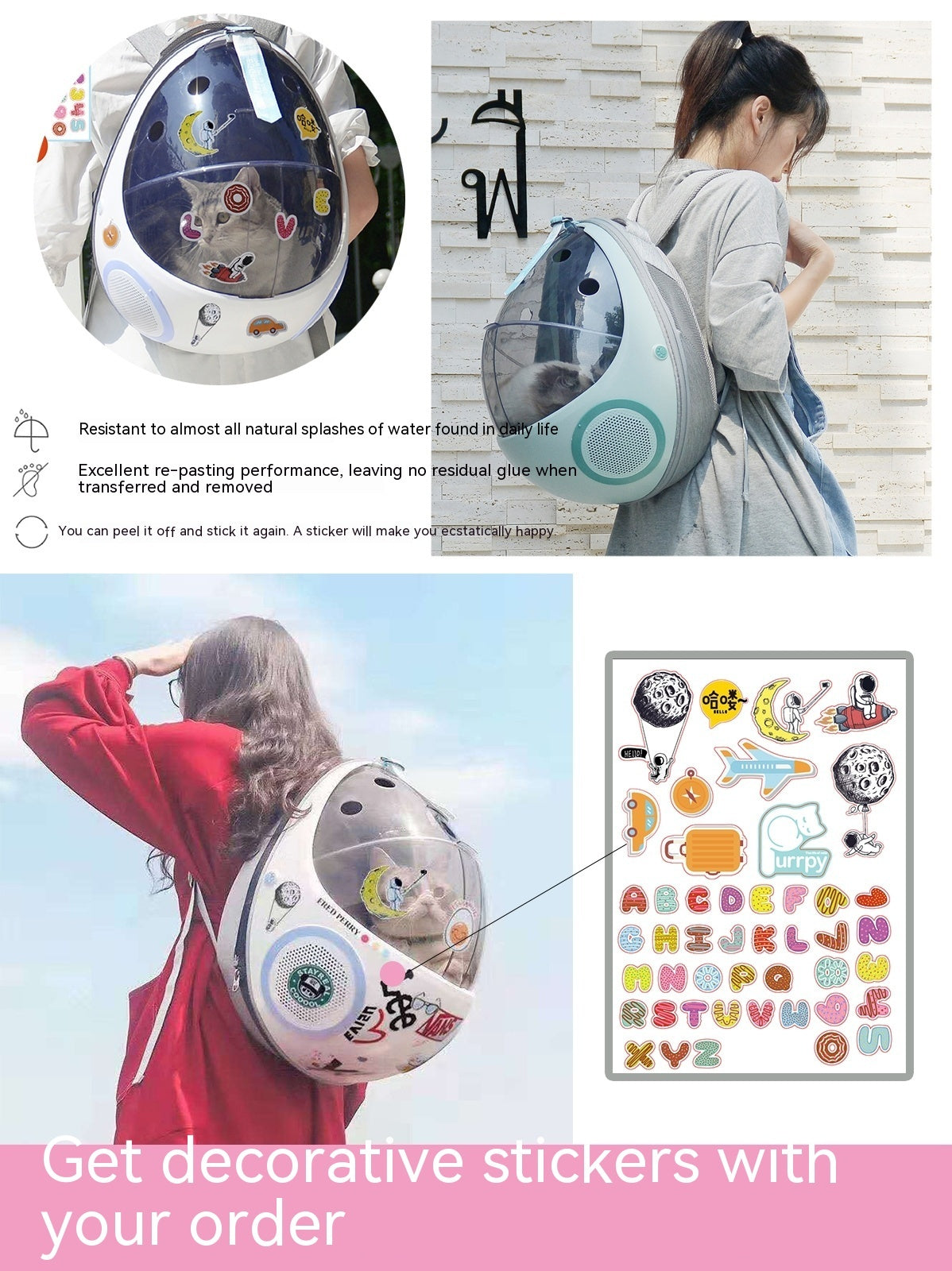 HKM-114259 Transparent Space Capsule Cat Backpack - Breathable Portable Pet Nest in Various Colors