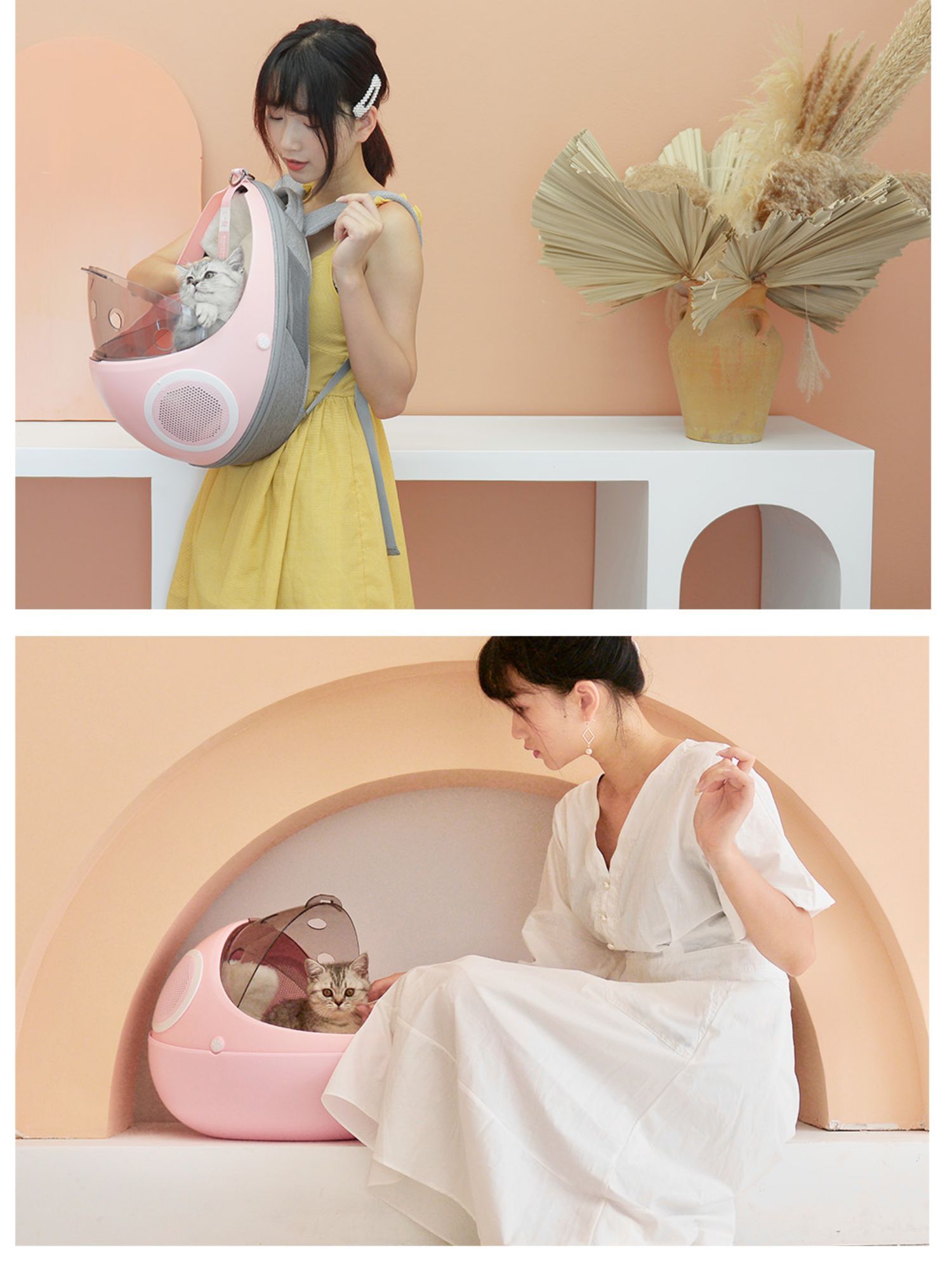 HKM-114259 Transparent Space Capsule Cat Backpack - Breathable Portable Pet Nest in Various Colors