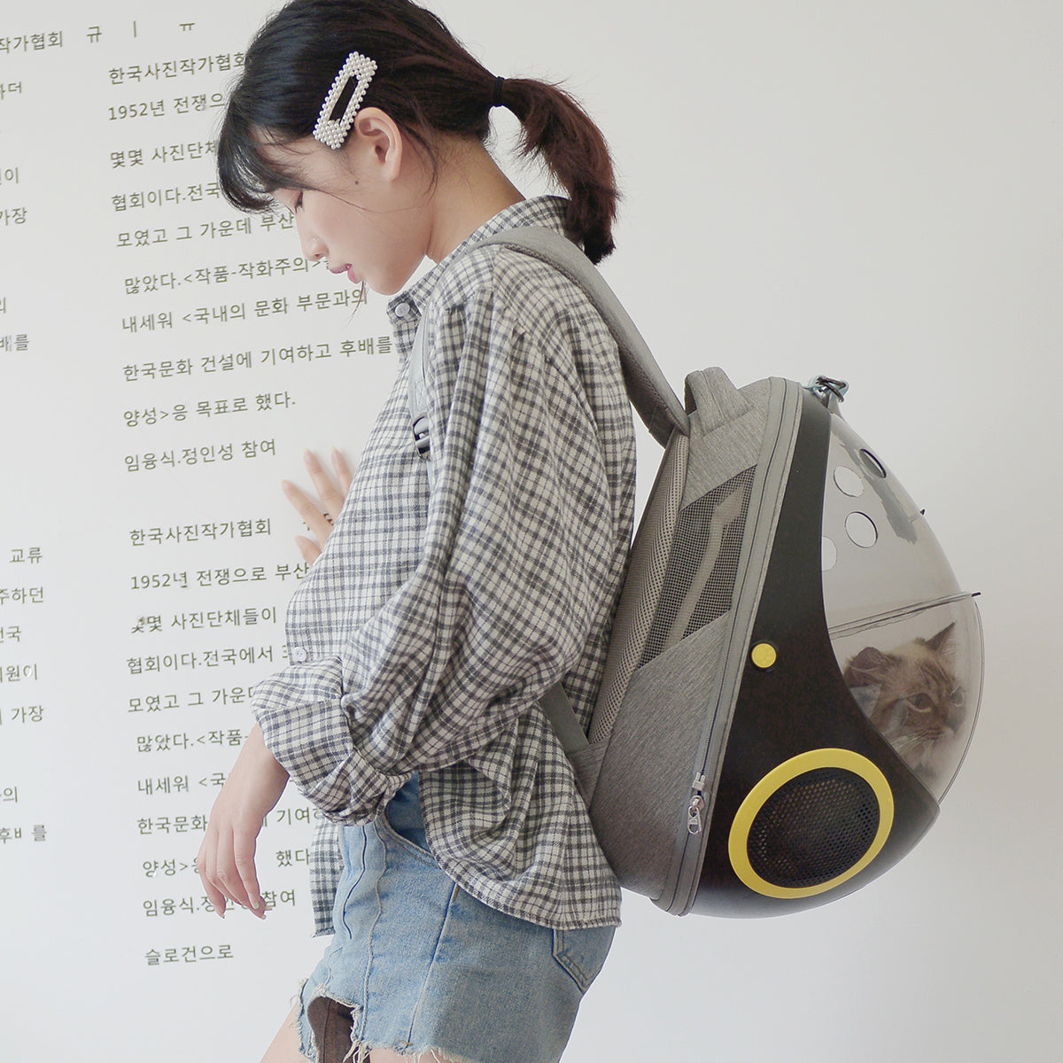 HKM-114259 Transparent Space Capsule Cat Backpack - Breathable Portable Pet Nest in Various Colors