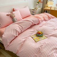 HKM-114387 Washed Cotton Japanese Plaid Bedding Set - Four-Piece Available in Multiple Color Combinations