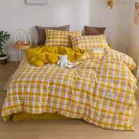 HKM-114387 Washed Cotton Japanese Plaid Bedding Set - Four-Piece Available in Multiple Color Combinations