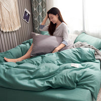 HKM-114387 Washed Cotton Japanese Plaid Bedding Set - Four-Piece Available in Multiple Color Combinations