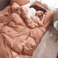 HKM-114387 Washed Cotton Japanese Plaid Bedding Set - Four-Piece Available in Multiple Color Combinations