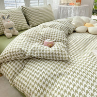HKM-114387 Washed Cotton Japanese Plaid Bedding Set - Four-Piece Available in Multiple Color Combinations