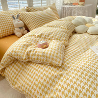 HKM-114387 Washed Cotton Japanese Plaid Bedding Set - Four-Piece Available in Multiple Color Combinations