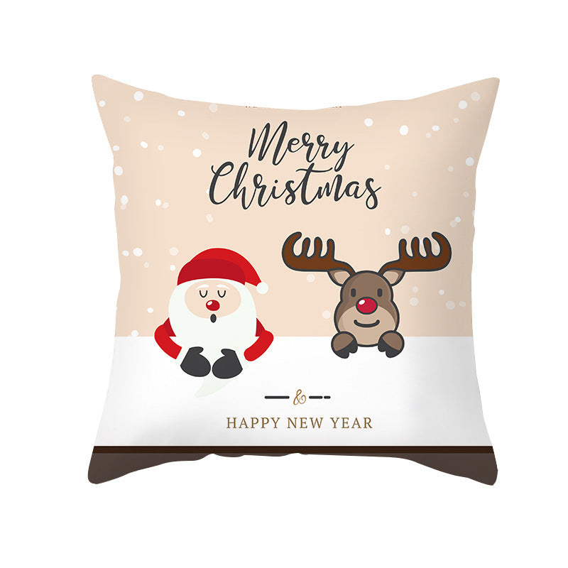 HKM-114451 Cartoon Printed Peach Skin Christmas Pillowcase, 45x45cm