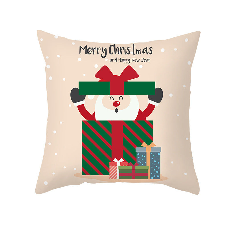 HKM-114451 Cartoon Printed Peach Skin Christmas Pillowcase, 45x45cm