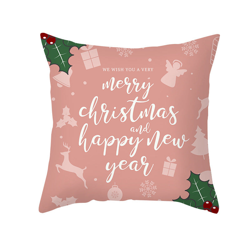 HKM-114451 Cartoon Printed Peach Skin Christmas Pillowcase, 45x45cm