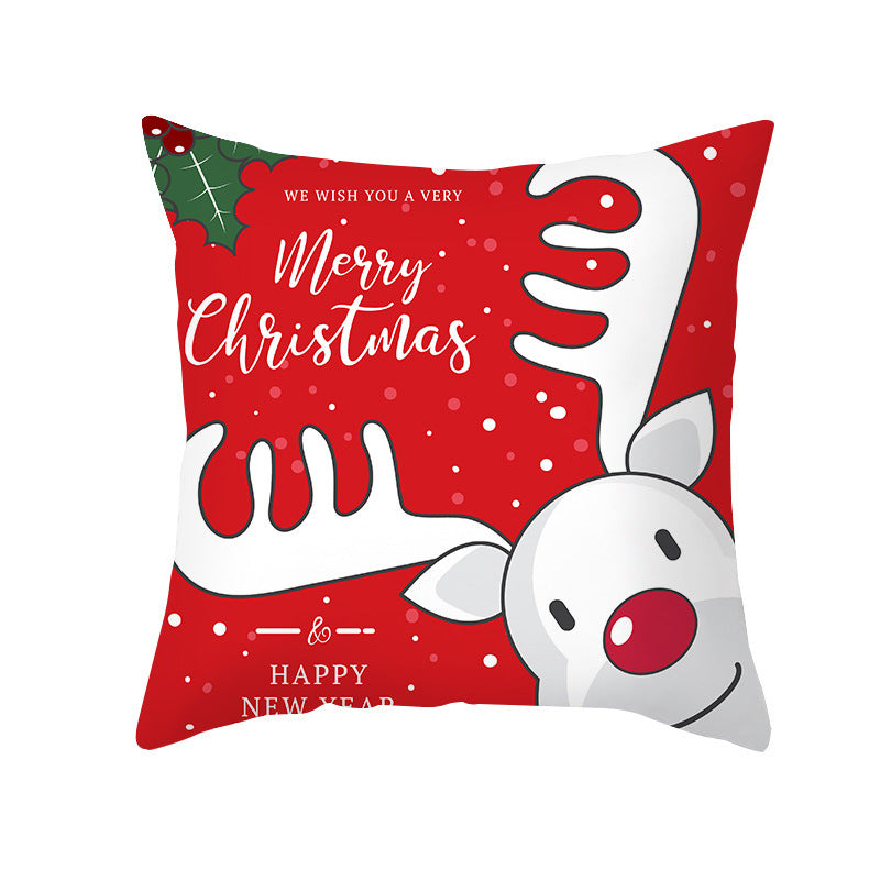 HKM-114451 Cartoon Printed Peach Skin Christmas Pillowcase, 45x45cm