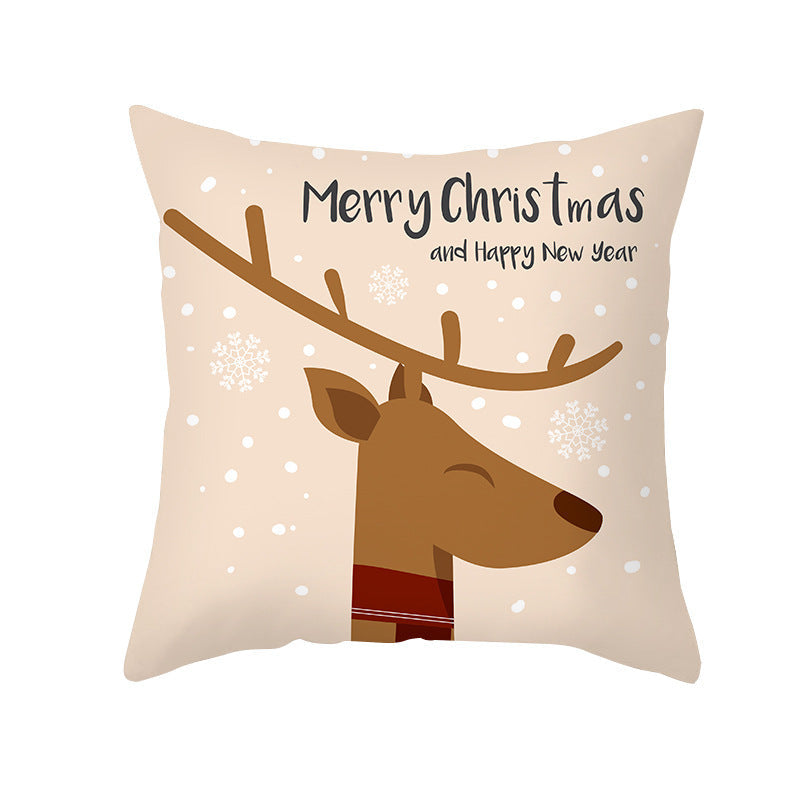 HKM-114451 Cartoon Printed Peach Skin Christmas Pillowcase, 45x45cm