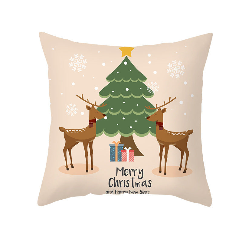 HKM-114451 Cartoon Printed Peach Skin Christmas Pillowcase, 45x45cm