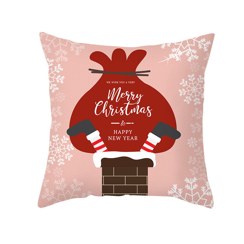 HKM-114451 Cartoon Printed Peach Skin Christmas Pillowcase, 45x45cm