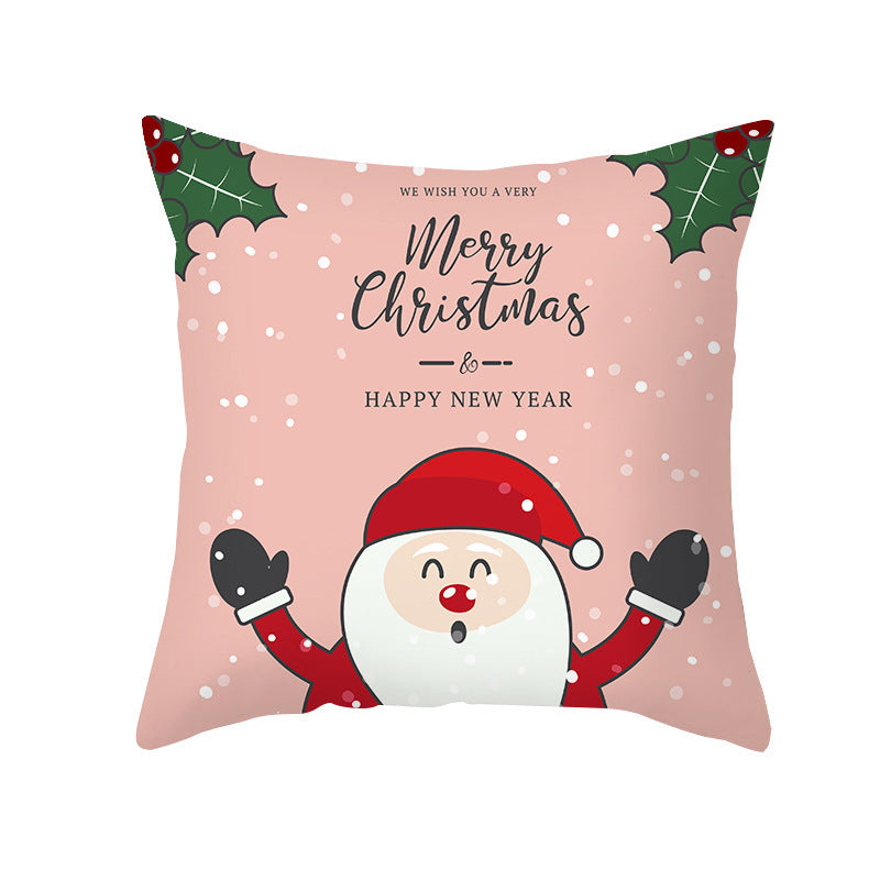 HKM-114451 Cartoon Printed Peach Skin Christmas Pillowcase, 45x45cm