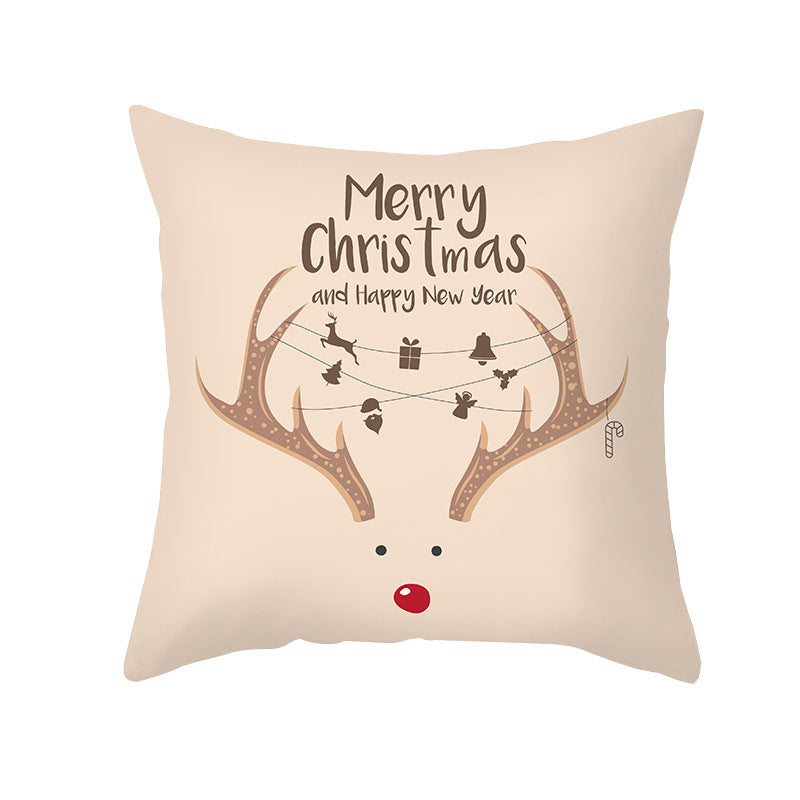 HKM-114451 Cartoon Printed Peach Skin Christmas Pillowcase, 45x45cm