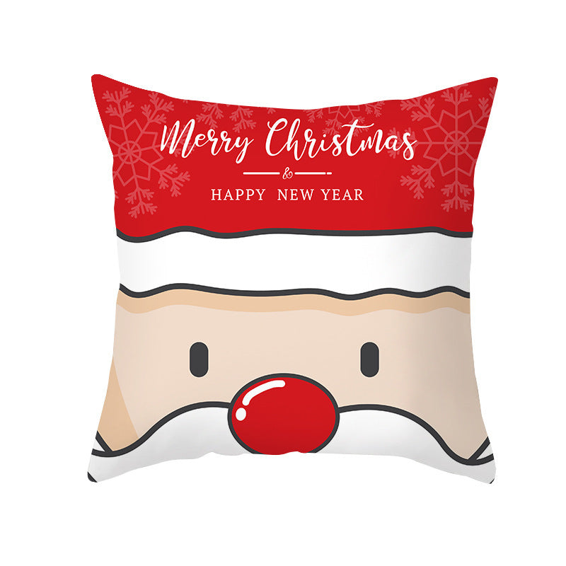 HKM-114451 Cartoon Printed Peach Skin Christmas Pillowcase, 45x45cm