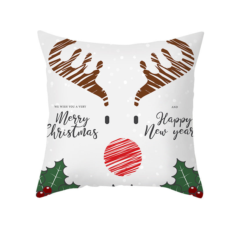 HKM-114451 Cartoon Printed Peach Skin Christmas Pillowcase, 45x45cm