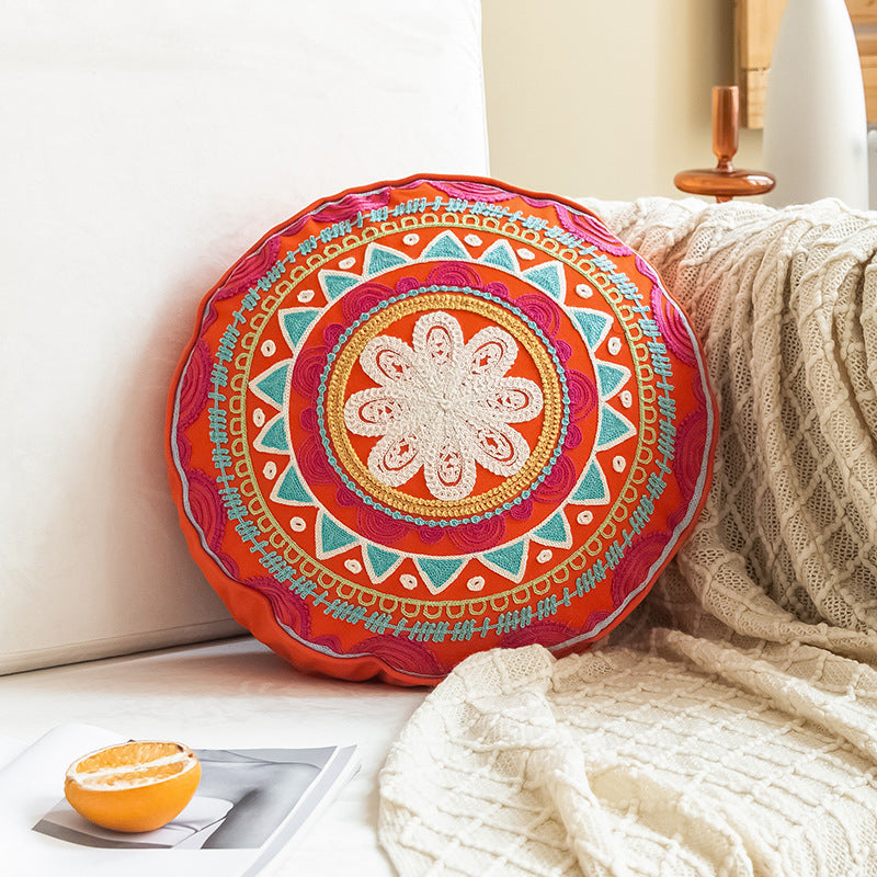 HKM-115027 Moroccan Hand-Embroidered Round Pillow Cover in Various Colors - 45cm