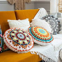HKM-115027 Moroccan Hand-Embroidered Round Pillow Cover in Various Colors - 45cm