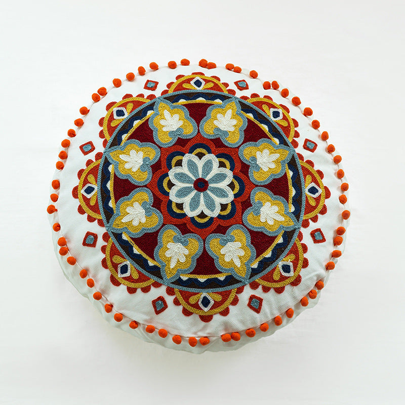 HKM-115027 Moroccan Hand-Embroidered Round Pillow Cover in Various Colors - 45cm