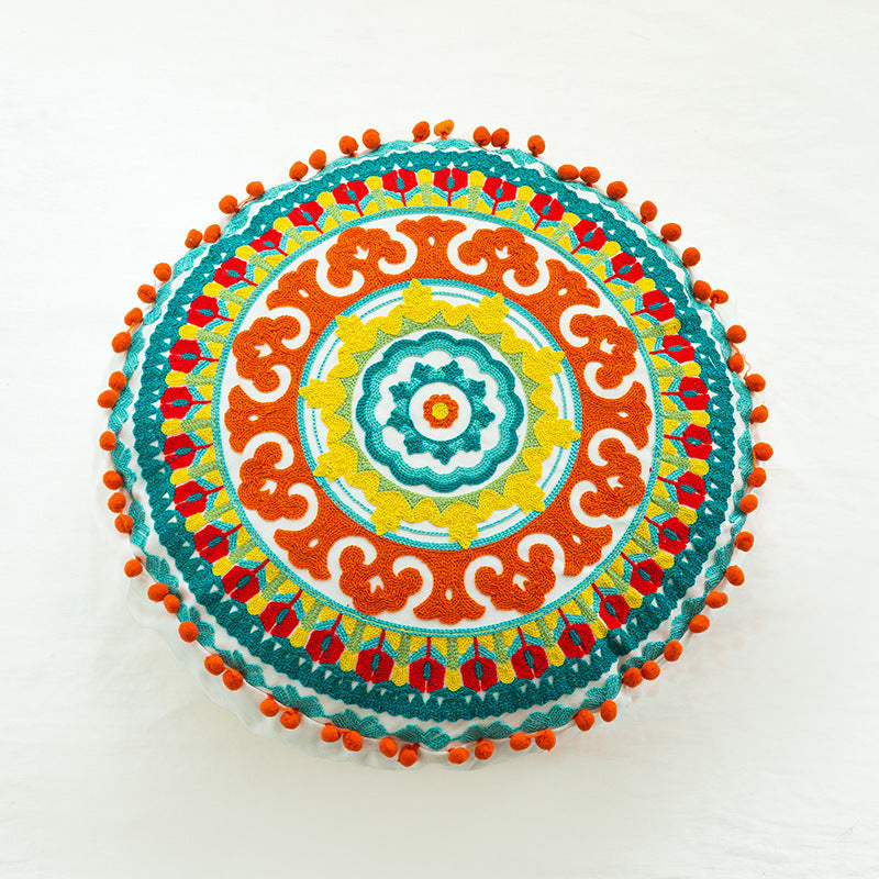 HKM-115027 Moroccan Hand-Embroidered Round Pillow Cover in Various Colors - 45cm