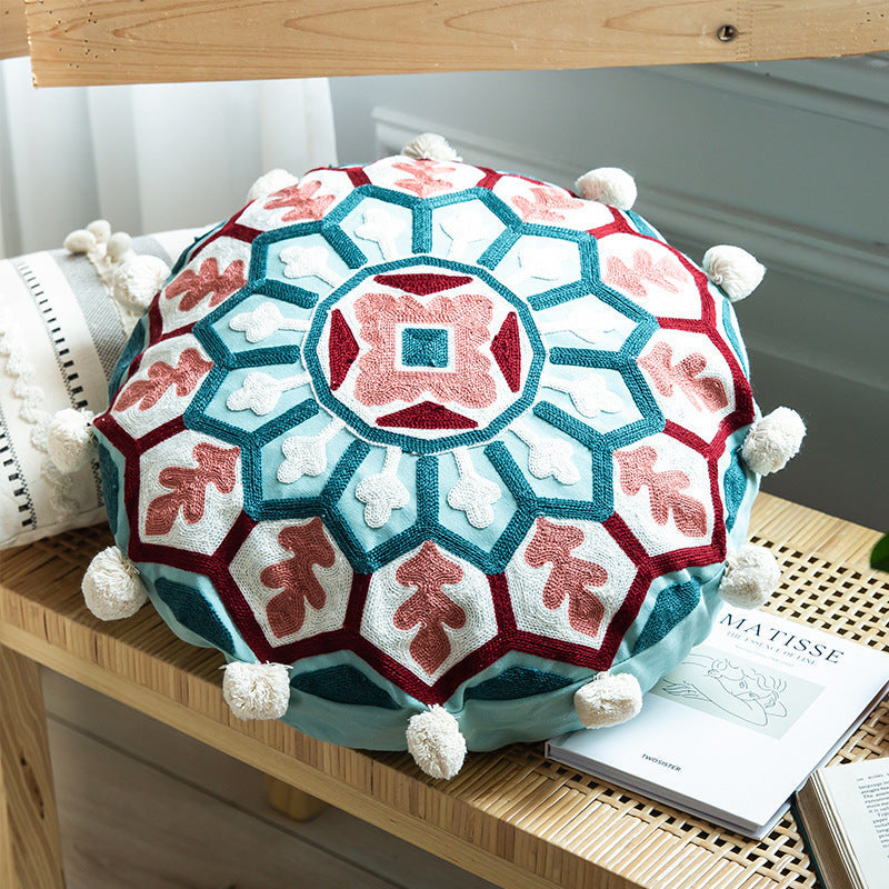 HKM-115027 Moroccan Hand-Embroidered Round Pillow Cover in Various Colors - 45cm