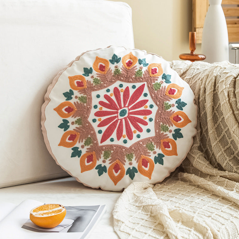 HKM-115027 Moroccan Hand-Embroidered Round Pillow Cover in Various Colors - 45cm
