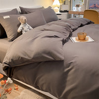 HKM-115219 Pure Color Washed Cotton Plaid Striped 4-Piece Sheet and Quilt Cover Bedding Set