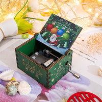 HKM-115347 Hand-Cranked Wooden Music Box with Christmas Melodies, Plywood Design
