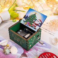 HKM-115347 Hand-Cranked Wooden Music Box with Christmas Melodies, Plywood Design