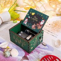 HKM-115347 Hand-Cranked Wooden Music Box with Christmas Melodies, Plywood Design