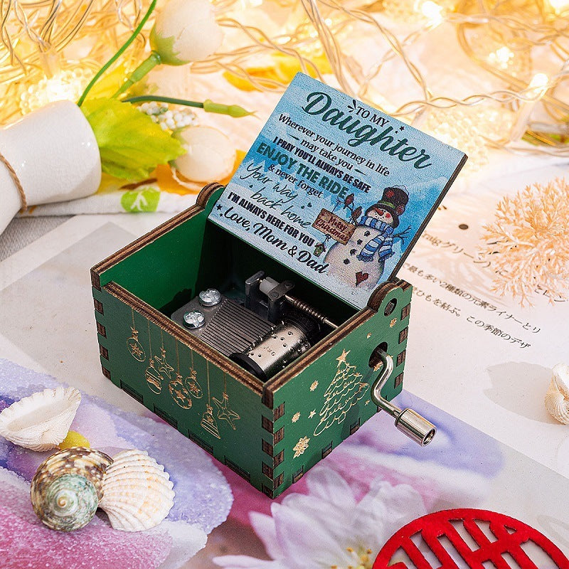 HKM-115347 Hand-Cranked Wooden Music Box with Christmas Melodies, Plywood Design