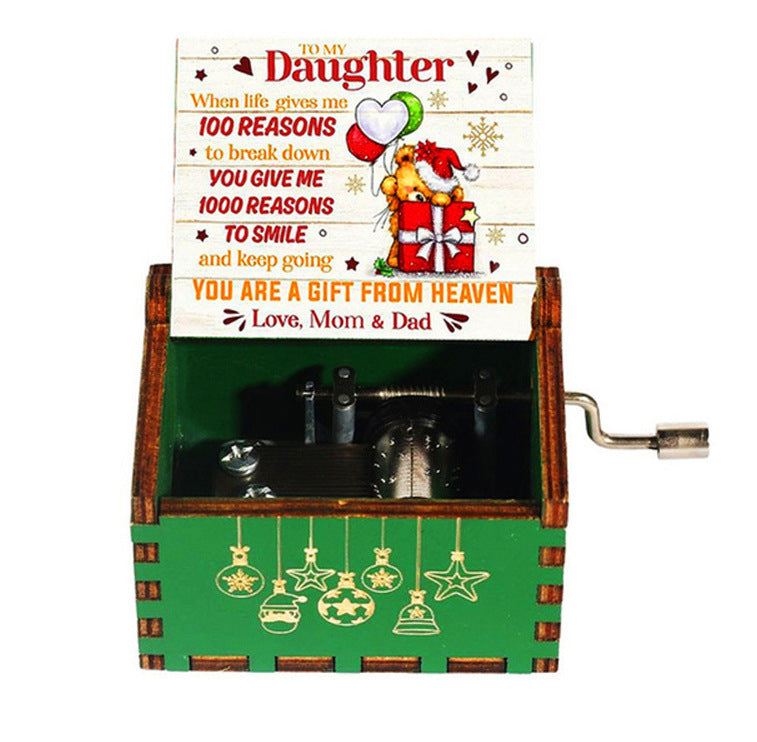 HKM-115347 Hand-Cranked Wooden Music Box with Christmas Melodies, Plywood Design