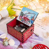 HKM-115347 Hand-Cranked Wooden Music Box with Christmas Melodies, Plywood Design
