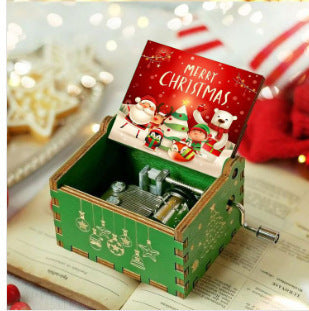 HKM-115347 Hand-Cranked Wooden Music Box with Christmas Melodies, Plywood Design