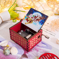 HKM-115347 Hand-Cranked Wooden Music Box with Christmas Melodies, Plywood Design