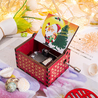 HKM-115347 Hand-Cranked Wooden Music Box with Christmas Melodies, Plywood Design