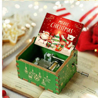HKM-115347 Hand-Cranked Wooden Music Box with Christmas Melodies, Plywood Design