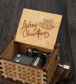 HKM-115347 Hand-Cranked Wooden Music Box with Christmas Melodies, Plywood Design