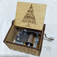 HKM-115347 Hand-Cranked Wooden Music Box with Christmas Melodies, Plywood Design
