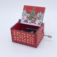 HKM-115347 Hand-Cranked Wooden Music Box with Christmas Melodies, Plywood Design