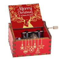 HKM-115347 Hand-Cranked Wooden Music Box with Christmas Melodies, Plywood Design