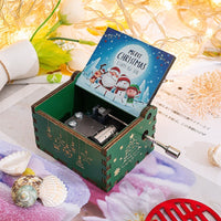 HKM-115347 Hand-Cranked Wooden Music Box with Christmas Melodies, Plywood Design