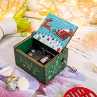 HKM-115347 Hand-Cranked Wooden Music Box with Christmas Melodies, Plywood Design