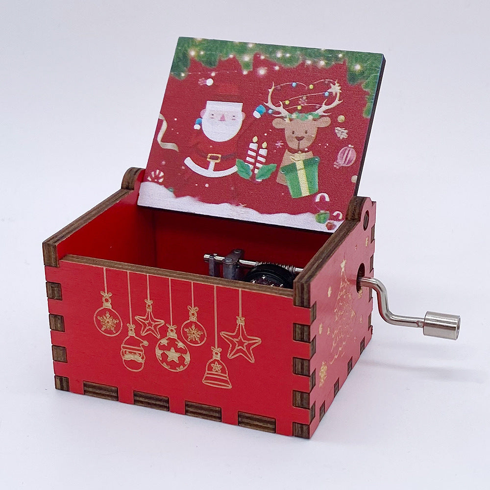 HKM-115347 Hand-Cranked Wooden Music Box with Christmas Melodies, Plywood Design