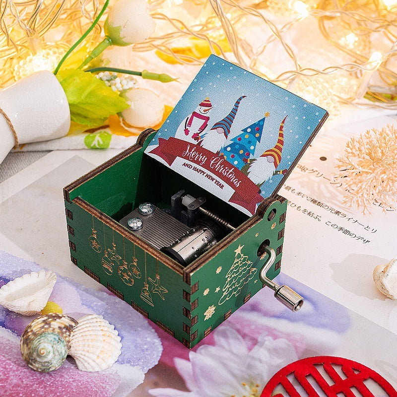 HKM-115347 Hand-Cranked Wooden Music Box with Christmas Melodies, Plywood Design
