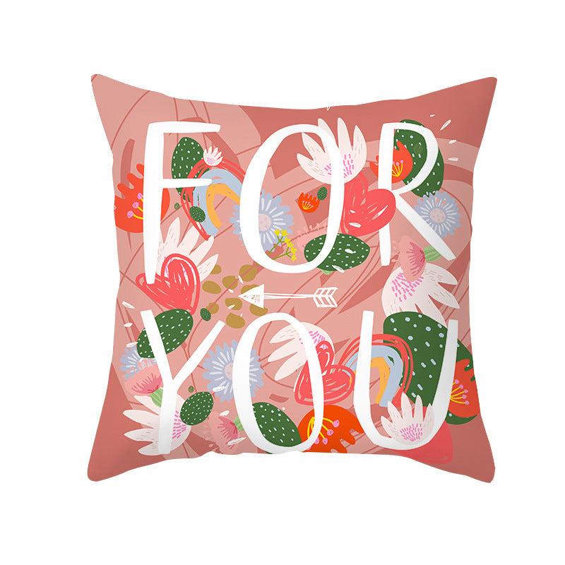 HKM-115603 Valentine's Day Cartoon Peach Skin Printed Cushion Cover for Living Room and Bedroom 45x45cm