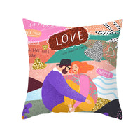 HKM-115603 Valentine's Day Cartoon Peach Skin Printed Cushion Cover for Living Room and Bedroom 45x45cm
