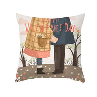 HKM-115603 Valentine's Day Cartoon Peach Skin Printed Cushion Cover for Living Room and Bedroom 45x45cm
